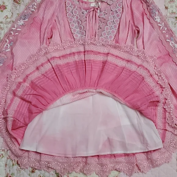 Loveshackfancy Chelie dress pink Zinnia embroidered fairy floral eyelet trims 4